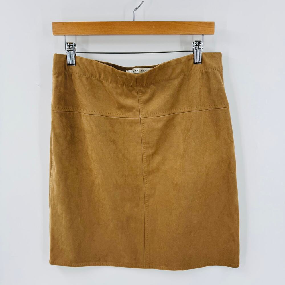 CLEARANCE Vintage Y2K Faux Suede Tan Skirt Size L Polyester Spandex Blend